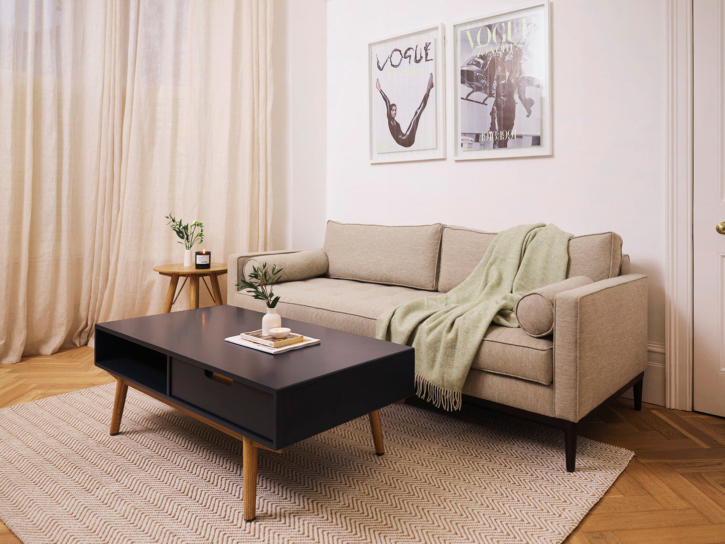 Couchtisch 01, Blau / Zwei Schubladen mit Regal