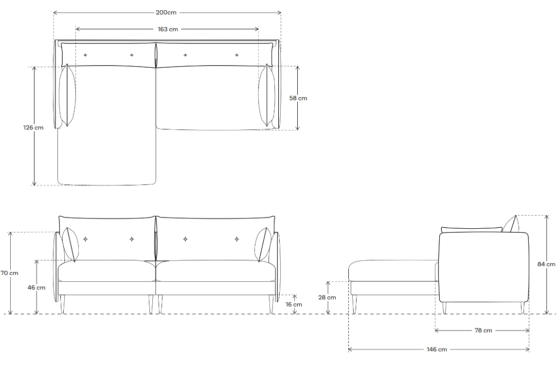 Model 19 Dreisitzer Chaiselongue-Sofa (Links), Ozeanblau