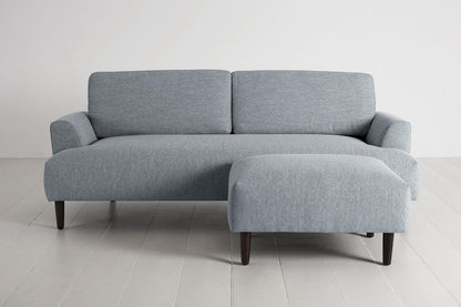 Model 05 Dreisizter Sofa mit Hocker, Meerglasblau