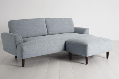 Model 05 Dreisizter Sofa mit Hocker, Meerglasblau