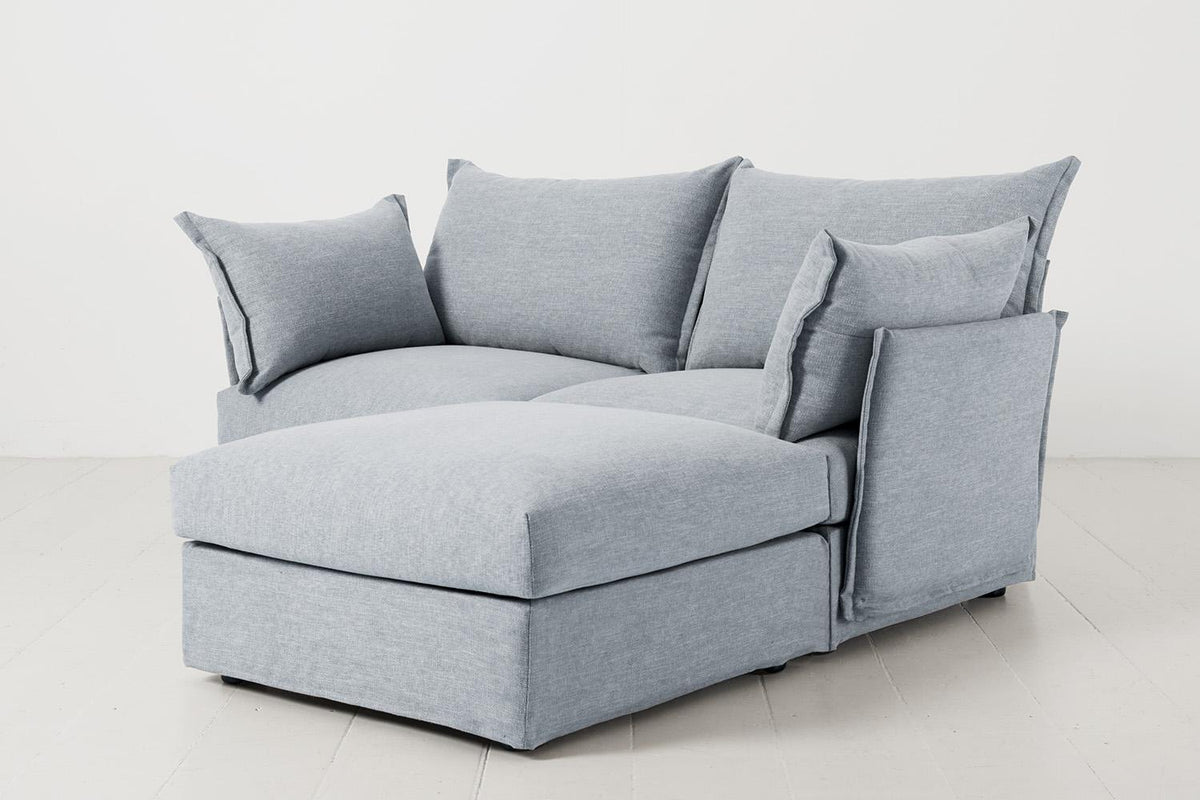 Zweisitzer-Ecksofa Model 06 mit Ecke rechts, Meerglasblau
