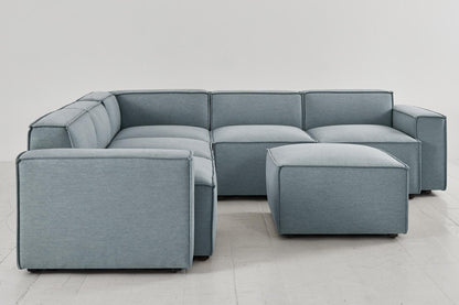 Ecksofa Model 03 mit Polsterhocker, Meerglasblau
