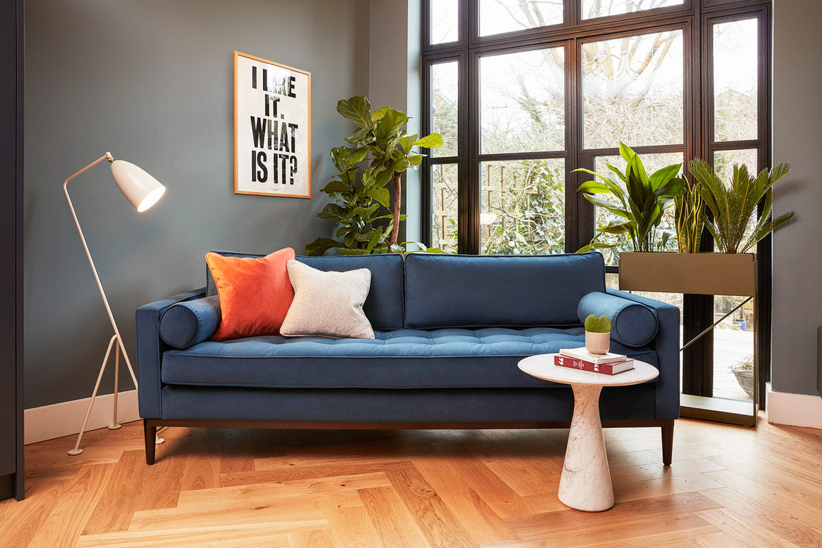 Dreisitzer-Sofa Model 02, Indigoblau