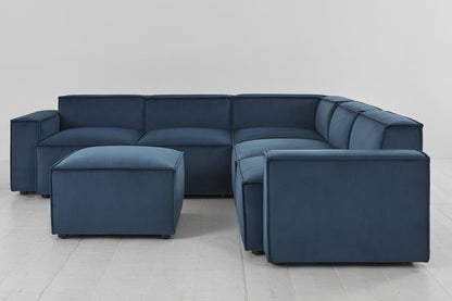 Ecksofa Model 03 mit Polsterhocker, Blaugrün