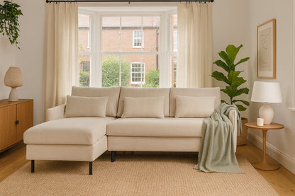 Model 12 Sofa Bed with Storage 3 Seater Left Chaise, Chalk