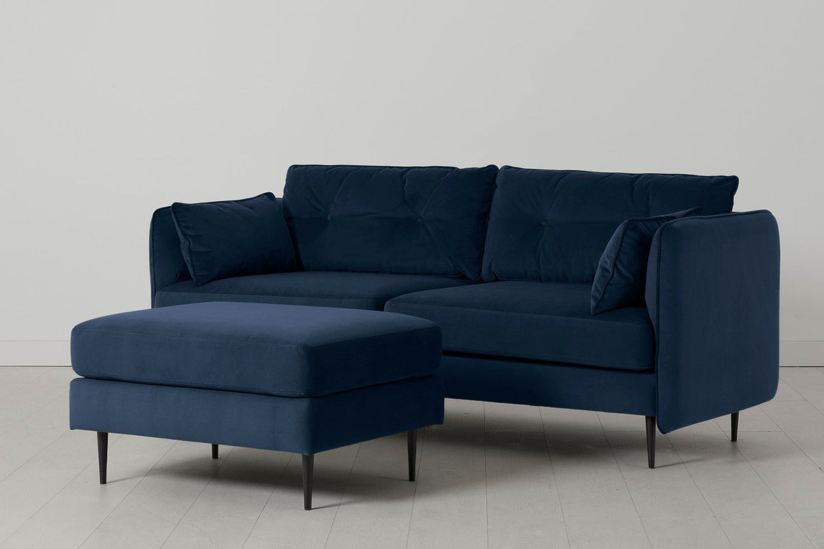 Model 19 Dreisitzer-Sofa mit Polsterhocker, Indigoblau