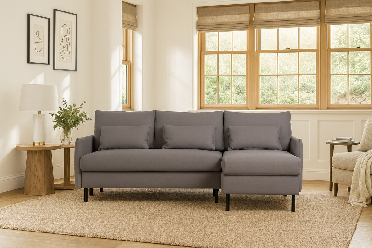 Dreisitzer-Schlafsofa Model 12 mit Chaiselongue rechts