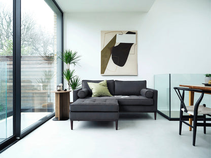 Model 02 Zweisitzer Sofa mit Hocker, Dunkelgrau